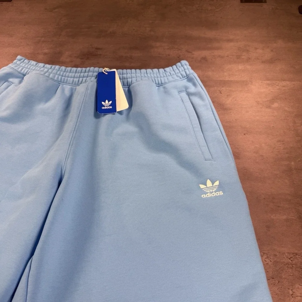 Adidas Fleece Sweat Shorts Men XL Light Baby Blue Essential Baggy Wide Leg Gym‎